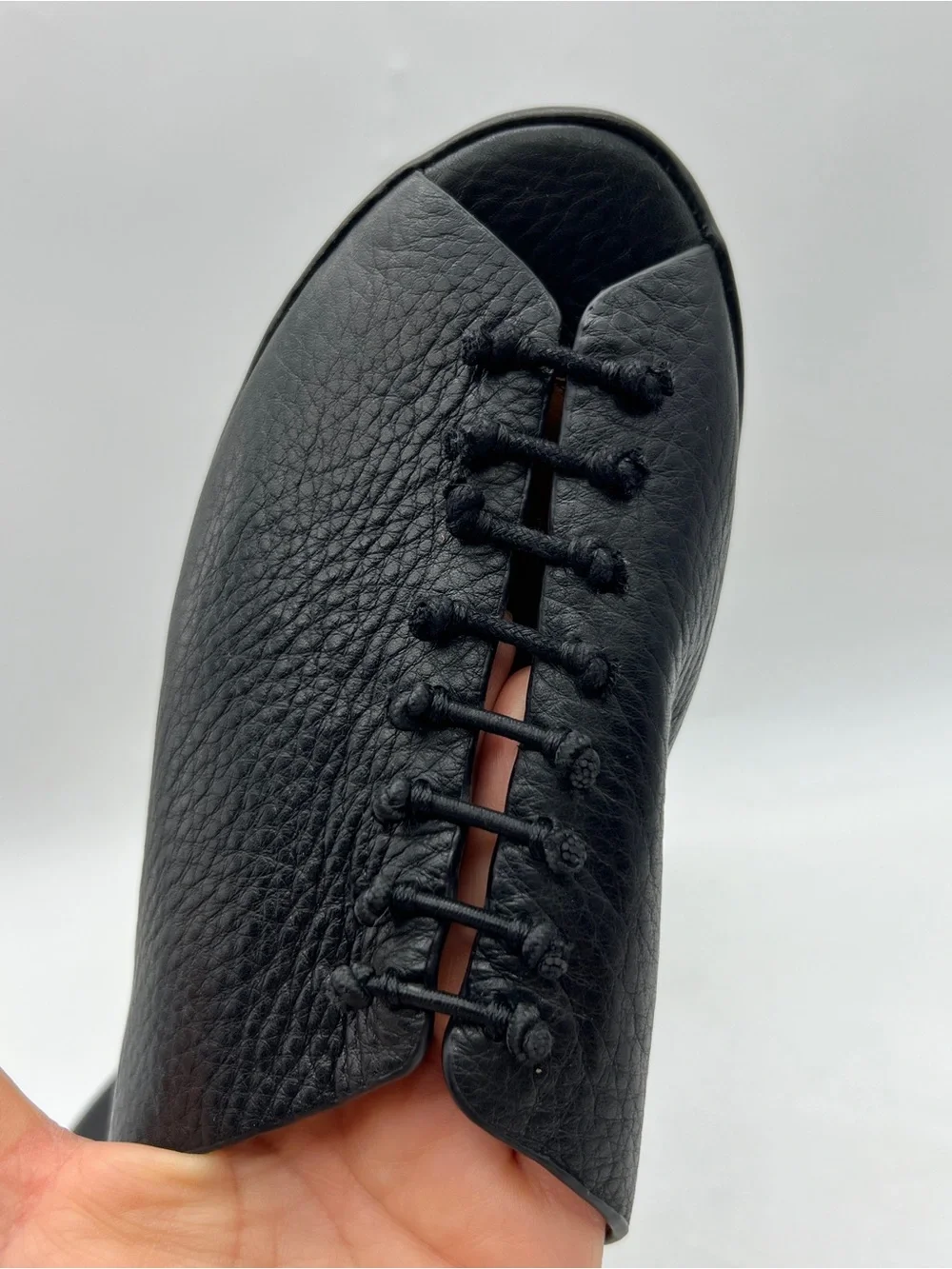 L’Amour Des Pieds Arienne Black Leather Lace-Up Wedge Mules Size 7